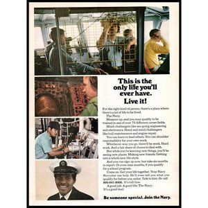 1974 US Navy Recruiter Recruiting Vintage Print Ad Ship Bridge Radar Wall Art